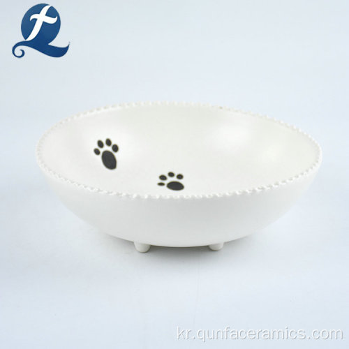 둥근 안전한 발 패턴 인쇄 세라믹 애완 동물 그릇